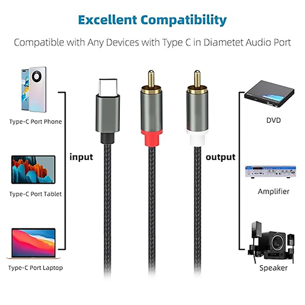 USB C naar 2 RCA-audiokabel, T - Audio Home Cinema recensie en prijs
